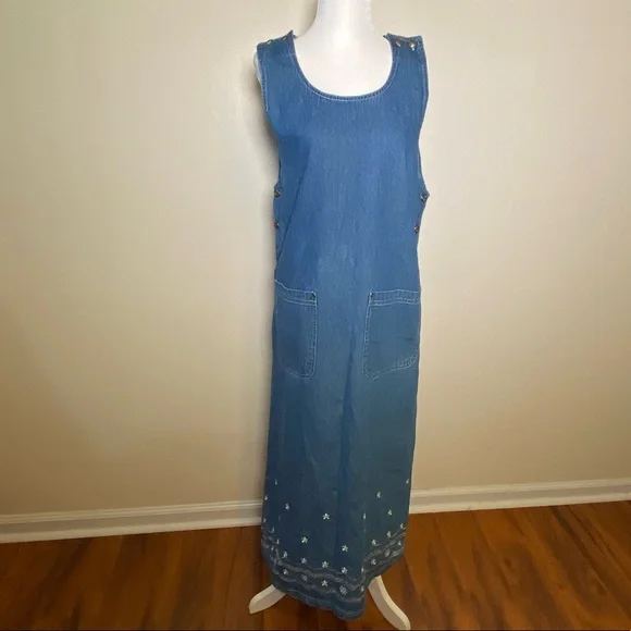 Premier International | Dresses | Vtg Jean Denim Jumper Maxi Dress Premier  International Cottagecore Size Medium | Poshmark